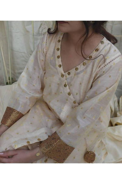 Wonderful White Color Beautiful Jam Cotton Embroidered Moti Work